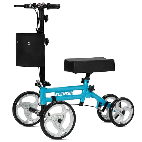 ELENKER Adjustable Steerable Knee Scooter for Foot Injuries Ankles Surgery Medical Knee Walker Crutches Alternative Blue