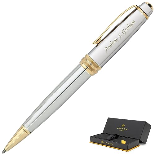 Engraved Cross Bailey Medalist Ballpoint Pen Finished in Chrome with Gold Trim. Personalized Executive Gift for Business Milestone or Graduation.