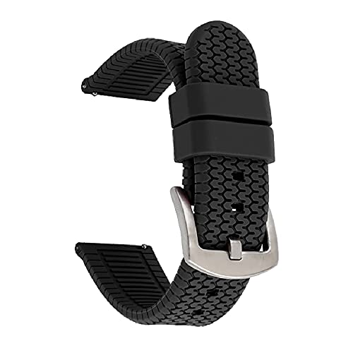 JBR Sport Silicone Watch Band Quick Release Tire Tread Rubber Wrist Strap Replacement 20mm 22mm 24mm for Men and Women (Black, 22mm)