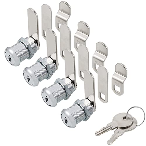 WOOCH Cabinet Cam Lock Secure Important Files and Drawers, 1' Cylinder, Fits on 3/4' Max Panel Thickness, Keyed Alike with 3 Cams 2 Keys, Chrome Finish, 4 Pack