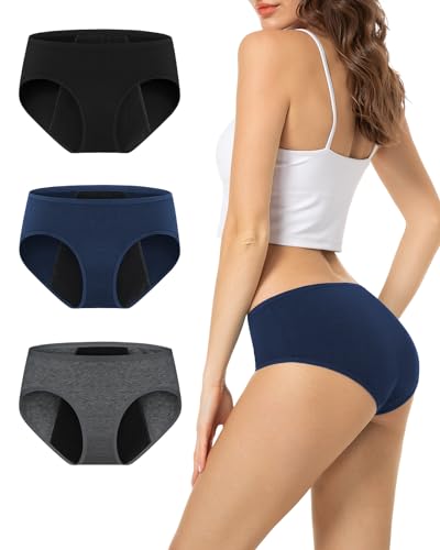 TANSTC Womens Period Underwear Heavy Flow High Absorbency Postpartum Menstrual Panties Leakproof Hipster Briefs Teens 3 Pack