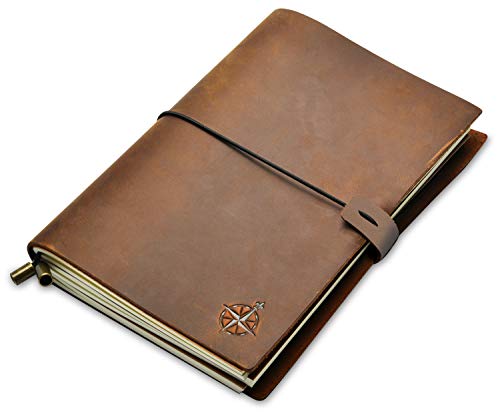 WANDERINGS A5 Leather Travelers Notebook A5 Refillable Travelers Journal, Hand-Crafted Genuine Leather - Perfect for Writing, Poets, Travelers, as a Diary - Blank Inserts - 22 x 15cm, 8.5x6 (A5)