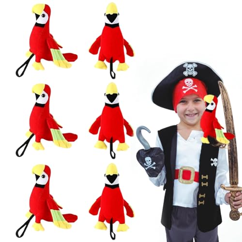 Flyjazz 6 Pieces Parrot Pirate Shoulder Prop Stuffed Parrot Pirate Costume Accessory for Kids Pirate Party Favors Halloween Costumes for Boys Girls(6 Pieces Parrot)