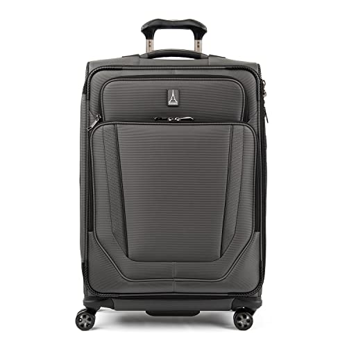 Travelpro Crew Versapack Softside Expandable 8 Spinner Wheel Luggage, USB Port, Men and Women, Titanium Grey, Checked Medium 25-Inch