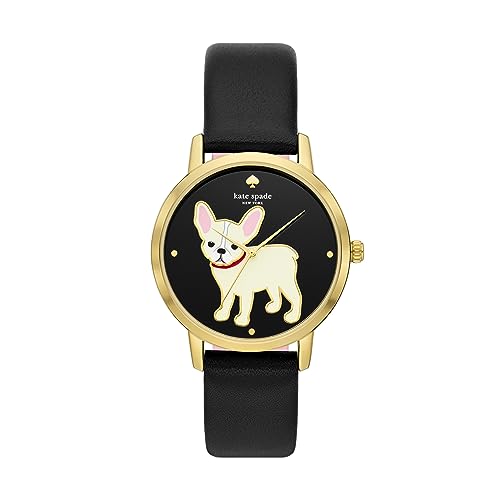 Kate Spade New York Women's Metro Three-Hand Puppy Black Leather Band Watch (Model: KSW9069)