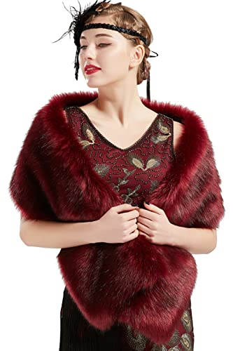 BABEYOND Womens Faux Fur Collar Shawl Faux Fur Scarf Wrap Evening Cape for Winter Coat