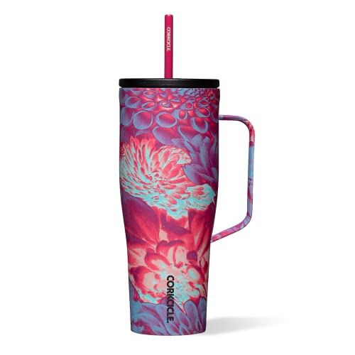Corkcicle Tumbler With Straw and Handle, Reusable Water Bottle, Triple Insulated Travel Mug, BPA Free, Keeps Beverages Cold for 12 Hours and Hot for 5 Hours, Dopamine Floral, 30 oz