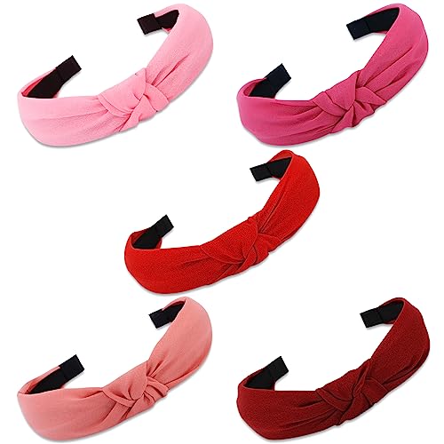 VELSCRUN 5 Pcs Headbands for Women Girls Pink Red Head Bands for Women's Hair Wide Fashion Boho Headbands Knot Turban Headband Hair Band Elastic Hair Accessories for Women Girls Gifts