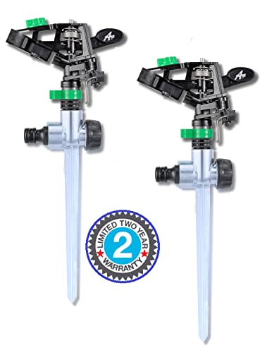 Pulsating Impact Sprinkler, 80-5800 SQ.FT Adjustable Coverage, Pack of (2), Perfect for Lawn,Garden and Yard by Apt