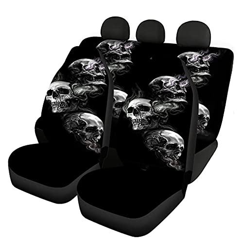 Poceacles 4 Packs Front & Back Car Seat Covers, Skull Print Car Seat Covers Stretchy Soft Automotive Seat Cover Accessories Universal Fit for Cars Trucks Suvs Vans