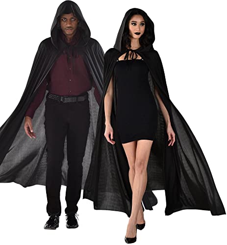 Long Black Hooded Cape - Adult Standard (Pack of 1) - Luxurious, Soft Fabric Perfect for Halloween, Cosplay, Costumes & Dramatic Events