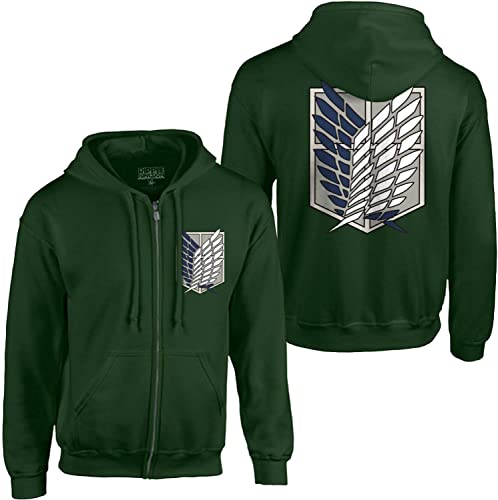 Ripple Junction Attack on Titan Men's Full Zip-Up Hooded Sweatshirt Survey Corps AOT Anime Fleece Hoodie Dark Green Medium