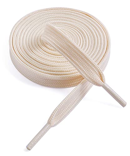 VSUDO 55 Inches Beige Fine Weave Flat Shoe Lace for Sneaker, 5/16” Width Flat Sneaker Shoestring, Flat Sneaker Shoelace, Flat Shoe String for Running Athletic Shoes [1 Pair-Beige-140CM]