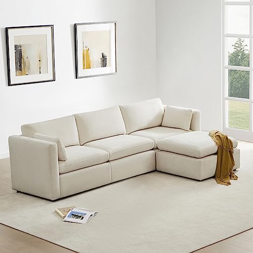 CHITA Oversized Modular Sectional Fabric Sofa Set,Extra Large L Shaped Couch with Reversible Chaise Modular Sectional Couch,112 inch Width,4 Seat Modular Sofa with Storage Ottoman, Linen