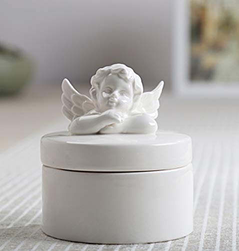 SEVENBEES Ceramic Angel Cherub Figurine Trinket Box for Jewelry,Ring,Earrings,Trinkets Tower,Wedding Candy