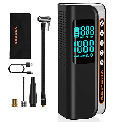 ASPERX AX160 Tire Inflator Portable Air Compressor, 160PSI Cordless Air Pump for Car Tires, 2X Faster Air inflator with Pressure Detection, Portable Tire Pump with LED Light for Car Bike Motor Ball