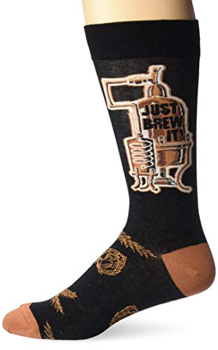 K. Bell Socks Men's Fun Pop Culture Novelty Crew Socks, Just Brew It (Black), Shoe Size: 6-12