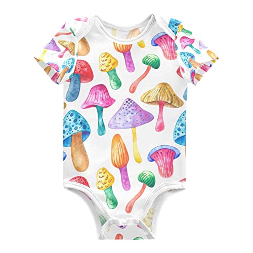 Colorful Decorative Mushrooms Baby Onesie Short Sleeve Baby Bodysuits Clothes for Boy Girl Infant Outfits for Newborn Baby Toddler 3-6M