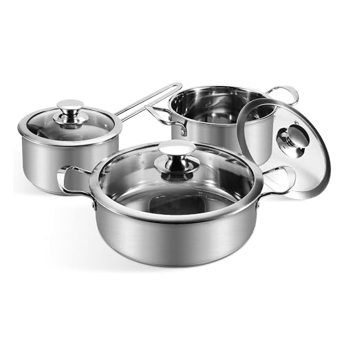 Stainless Steel Cookware Set, 6-Piece pots and pans set, Works with Induction, Electric and Gas Cooktops, Oven Safe, Stay-Cool Handle