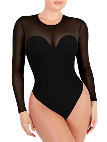 Popilush Women's Bodysuit Long Sleeve Shapewear Bodysuit For Women Tummy Control Thong Top For Women 2023…