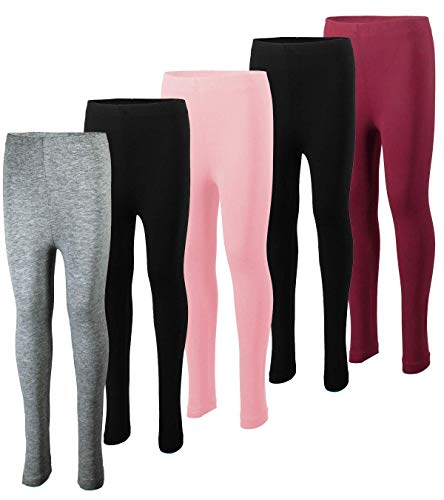 MISS POPULAR 5-Pack Girls Leggings Sizes 4-16 Soft Comfortable Cotton Spandex with Elastic Waistband Many Colors (Pack 4, 4)