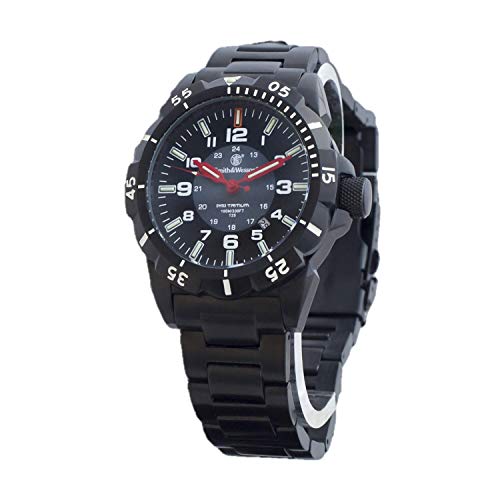 Smith & Wesson Men's Emissary Swiss Tritium H3 Watch, Heavy Duty Stainless-Steel Case, Water Resistant, Durable Military Tactical-Tough, Precision Quartz Japanese Movement, 43mm, Christmas Gift, Black