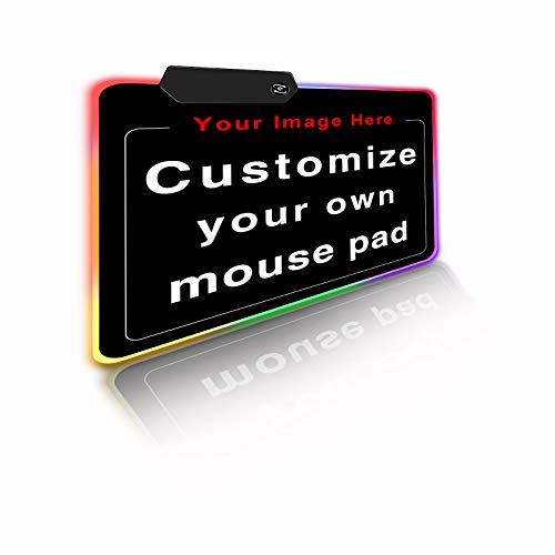 Personalized RGB LED Gaming Mouse Pad Make Your Own Customized Gaming Mousepad Custom Mouse Mat for Office Dorm Personalised Gifts Presents for Gaming Lovers, 13.8x11.8in