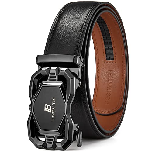 BOSTANTEN Mens Belt Leather Ratchet Dress Belt with Sliding Adjustable Buckle, Trim to Fit