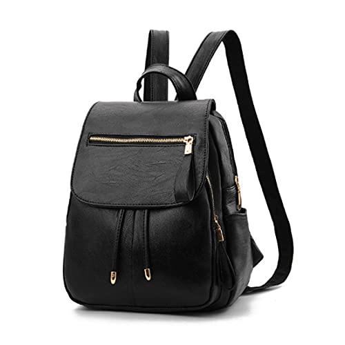 B&E LIFE Backpack Mini Backpack PU Leather Ladies Rucksack Shoulder Bag Purses Backpack (Black)