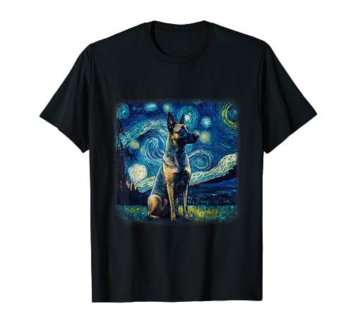 Dog in starry night van gogh Belgian Malinois T-Shirt