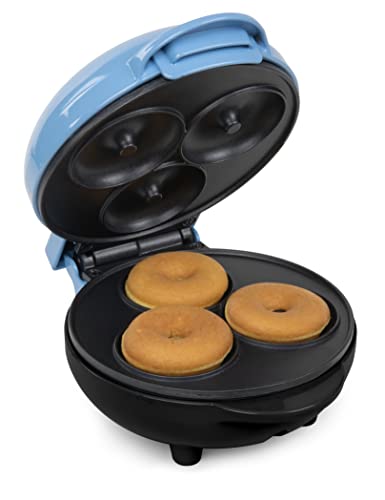 Nostalgia MyMini Donut Maker, 3 Mini Treats, Kid Friendly Bakery, for Desserts, Snacks, Breakfast, Ice and Frost Your Own, Compact and Lightweight, Blue