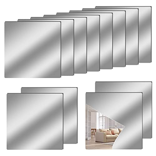 12' x 12' Acrylic Flexible Mirror Sheets, 12 Pack Self Adhesive Mirror Tiles Square Cuttable Mirror Wall Stickers, Non-Glass Mirror Stickers Safety Reflective Mirror for DIY Craft Home Wall Decor