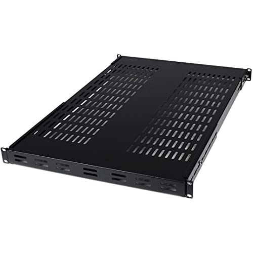StarTech.com 1U Adjustable Vented Server Rack Mount Shelf - 175lbs - 19.5 to 38in Adjustable Mounting Depth Universal Tray for 19' AV/ Network Equipment Rack - 27.5in Deep (ADJSHELF), Black, 1.6'x17.5'x38.3'