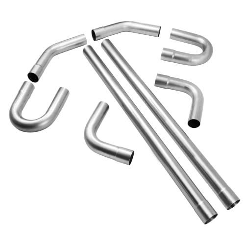 2.5 Inch Universal T304 Stainless Steel Exhaust Pipe Tubing Kit 16 Gauge Custom Straight U Bend 45 & 90 Degree Mandrel 8PCS