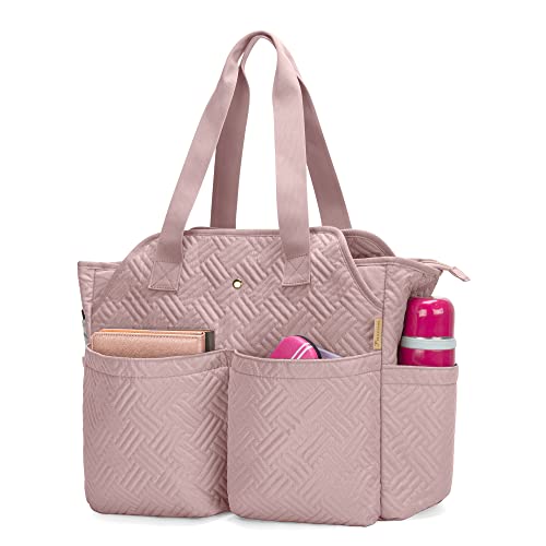 Fasrom Teacher Bag for Work Women, Large Utility Tote Bag with Laptop Compartment for Teacher Essentials (Empty Bag Only), Pink