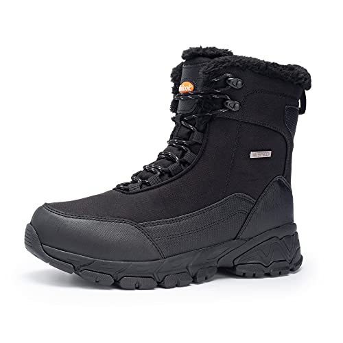 SHULOOK Men's Snow Boots Waterproof Warm Fur Lined Winter Hiking Boot Non-slip Outdoor Ankle High-top Shoes Work Hiker Trekking Trail Black 11