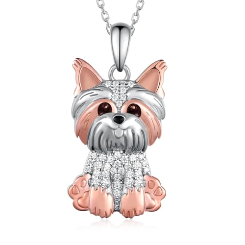 Feijiesi Yorkie Necklace 925 Sterling Silver Cute Yorkie Dog Pendant Necklace Dog Jewelry Gifts for Women Girls Animal Lovers