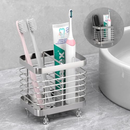Luxspire Toothbrush Holders for Bathroom, Stainless Steel Electric Toothbrush Holder Wall Mounted, Shower Toothbrush Toothpaste Holder, Bathroom Essentials, 2 Slots, Silver