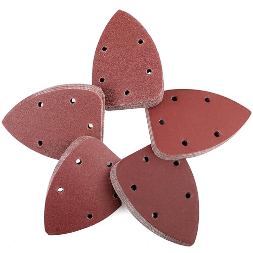WORKPRO 150PCS Mouse Sander Pads, 5 Hole Detail Sander Sandpaper Sanding Sheets, 40/80/120/180/240 Assorted Grits for Wood Furniture