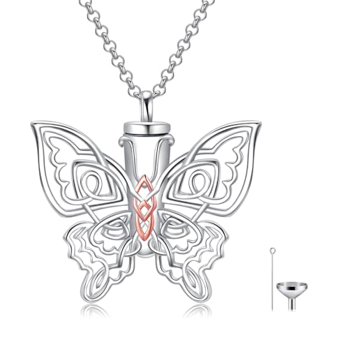 PELOVNY Butterfly Urn Necklace 925 Sterling Silver Celtic Knot Butterfly Ash Necklace for Human Ashes Memorial Cremation Jewelry for Women Mom Grandma