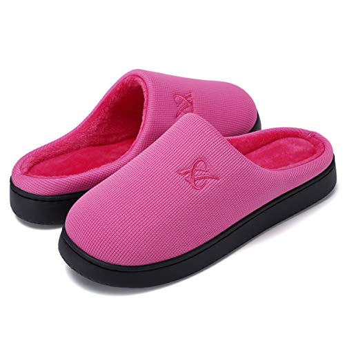 landeer Women's and Men's Memory Foam Slippers Casual House Shoes (Rose red,Women7-8/Men5-6)