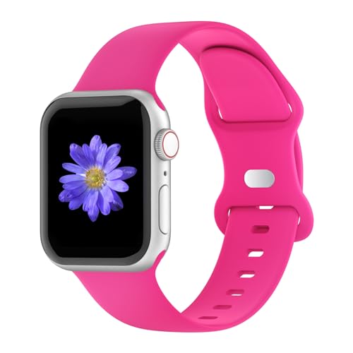 Cindgress Sport Bands Compatible with 41mm 38mm 40mm Apple Watch Bands for Women Men,Compatible with Soft Silicone Apple Watch Series 6 Bands for Women Men Series SE 9 8 7 6 5 4 3 2 1 S/M Hot Pink