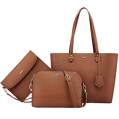 Handbags for Women Tote Bag Fashion Satchel Purse Set Hobo Shoulder Bags Designer Purses 3PCS PU Top Handle Structured Gift Fashion Brown