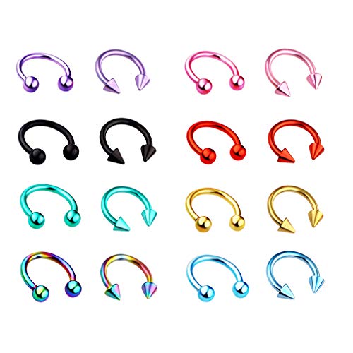 BoomYou 16 PCS Piercing Kit Surgical Stainless Steel C Rod Body Piercing Belly Button, Tongue, Eyebrow, Nipple, Lip, Nose Tapers Plugs Gauges Set