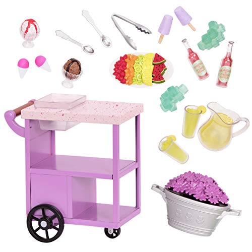 Our Generation BD37887C1Z Patio Trolley Toy Summer Treats Serving CART Set, for A 18 inch / 46 cm Doll
