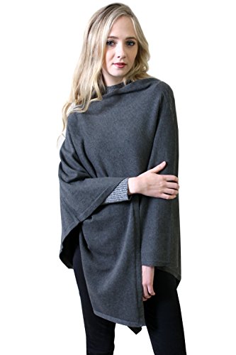 Viverano Pure Organic Cotton Knit 5-Way Poncho Wrap, Cardigan & Sweater (Charcoal)