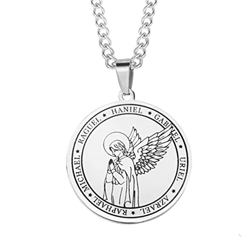 ZKXXJ Personalized 7 Guardian Angels Wings Necklace,Stainless Steel Seals of Seven Archangels Custom Pendant Uriel Michael Raphael Haniel Azrael Gabriel Raguel Religious Power Magic Amulet Jewelry