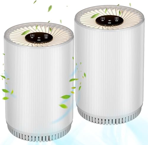 2 Pack Druiap Air Purifiers for Home Bedroom up to 690ft², H13 True HEPA Filter Air Cleaner Purify 99.97% Micron Particles/Bad Air/Smoke/Pet Dander/for Office, Dorm, Apartment, Kitchen(KJ80 White)