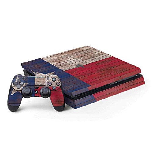 Skinit Decal Gaming Skin Compatible with PS4 Slim Bundle - Originally Designed Texas Flag Dark Wood Design