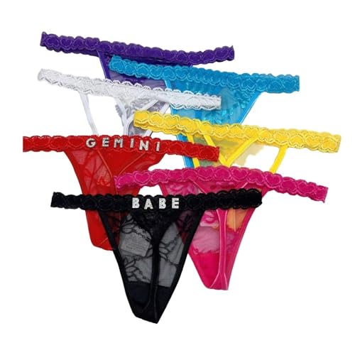 Sexy Lace Thong With Custom Silver Letters, Personalized Letter Lace Panties For Women, Diy Silver Rhinestone Shiny Letters Name Thong Sexy T-Back Panties,red,One size